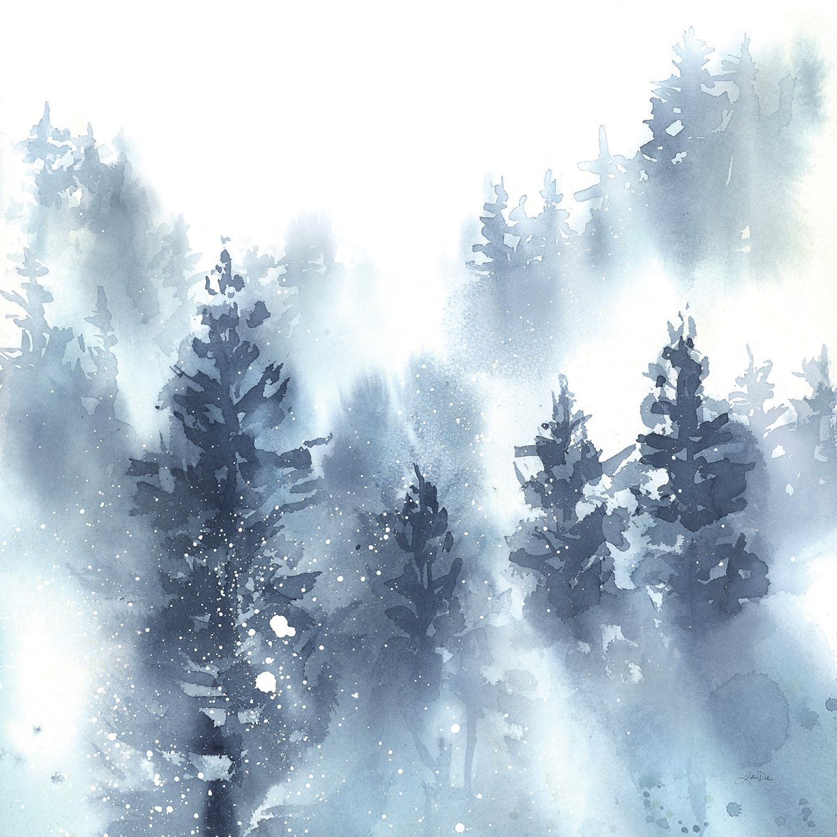Tableau paysage abstrait Neige sur la forêt tableau alu dibond, HEXOA