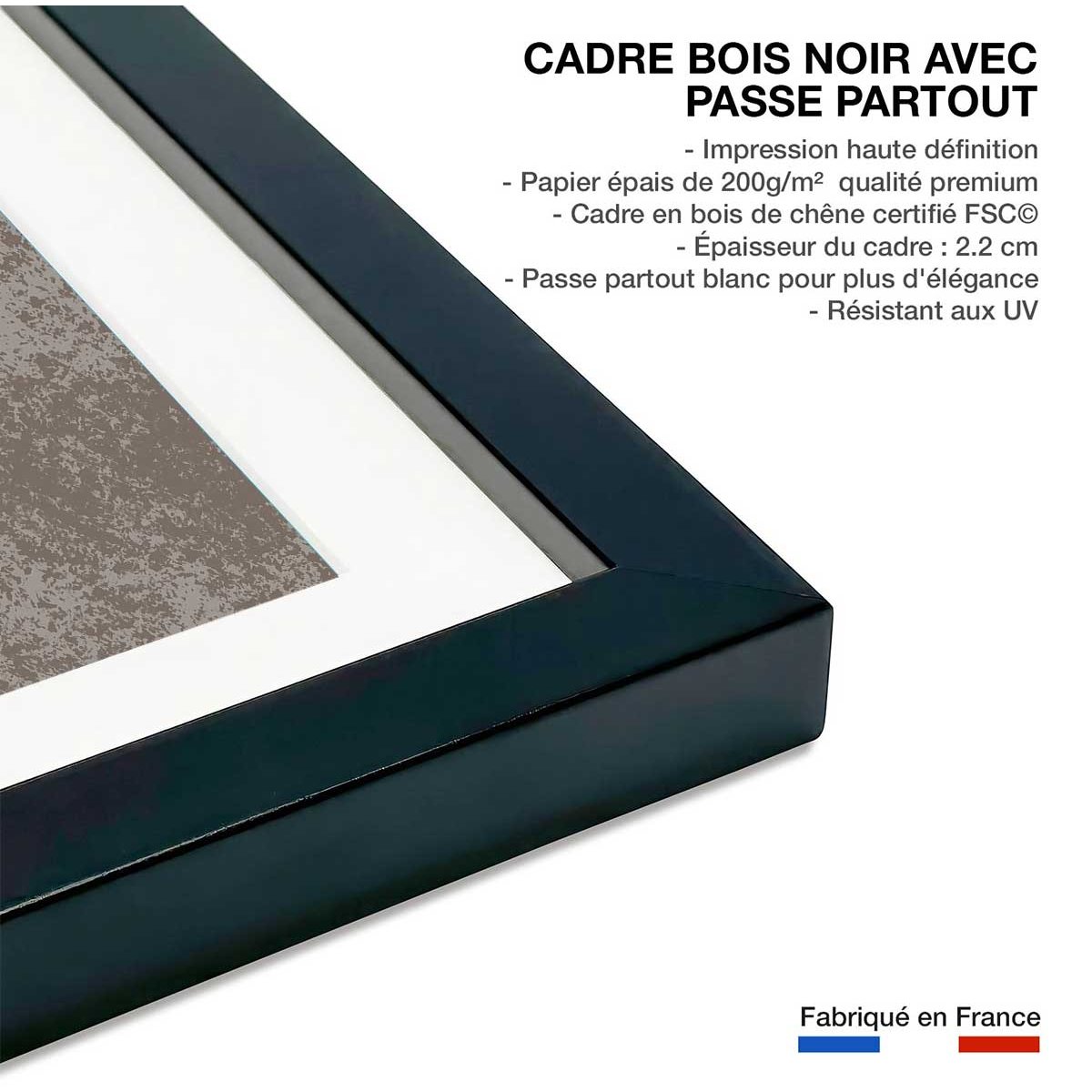 Affiche Soleil couchant affiche + cadre en bois - noir, HEXOA