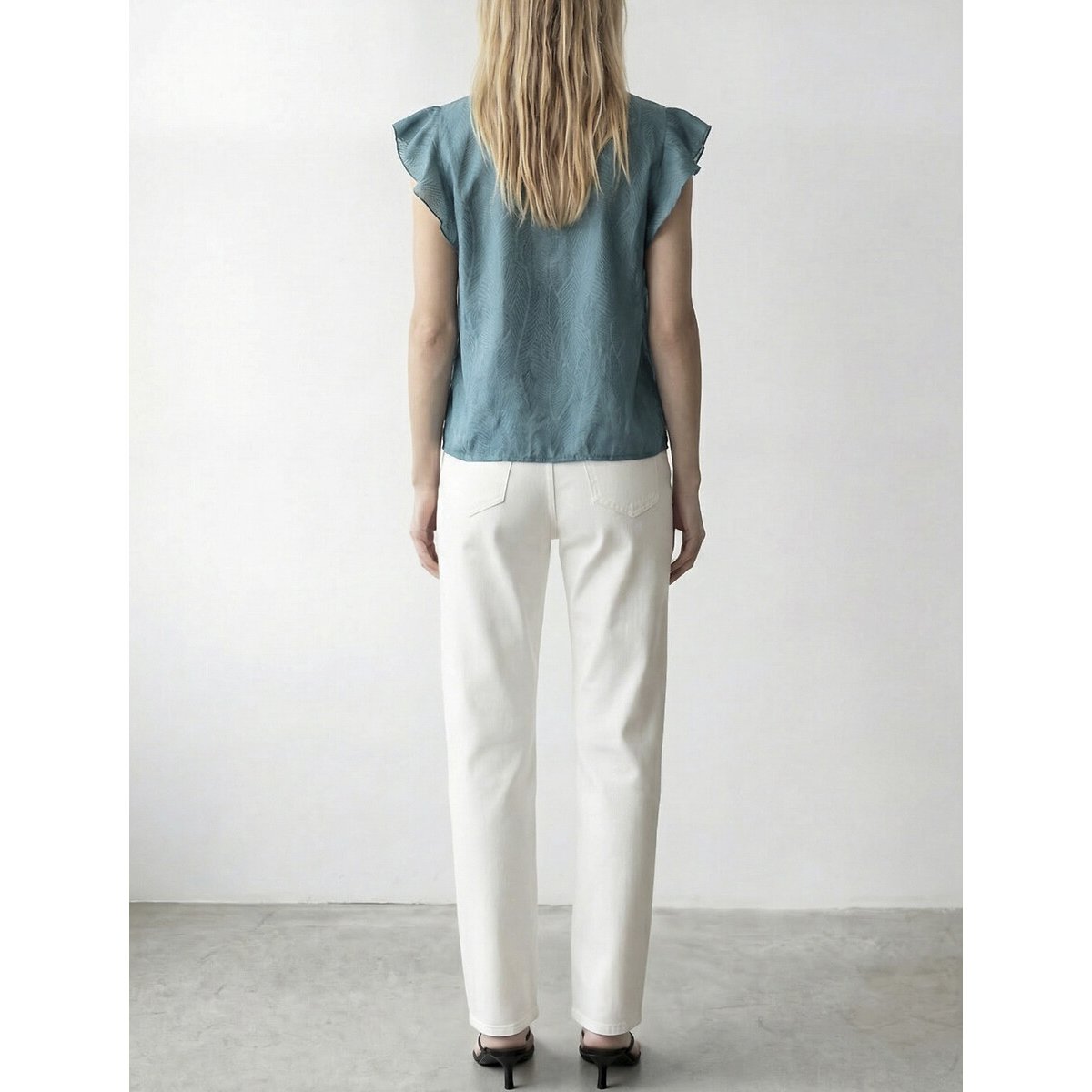 Blusa maniche corte scollo a V blu pavone, VILA