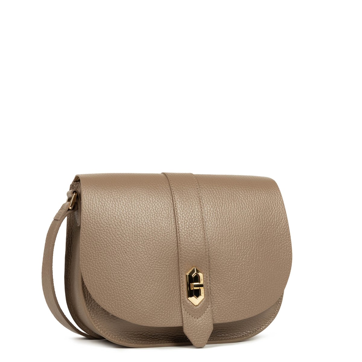 Sac besace A rabat avec fermoir TOP DOUBLE taupe - in - or, LANCASTER