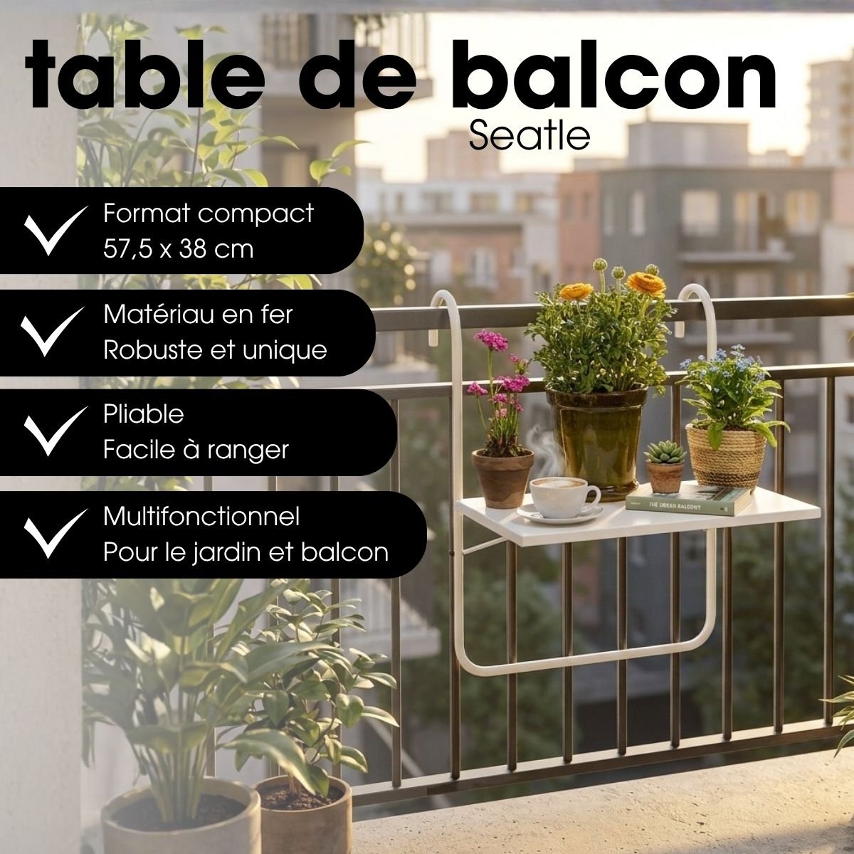 Table d'appoint extérieure SEATLE blanc, MICA DECORATIONS