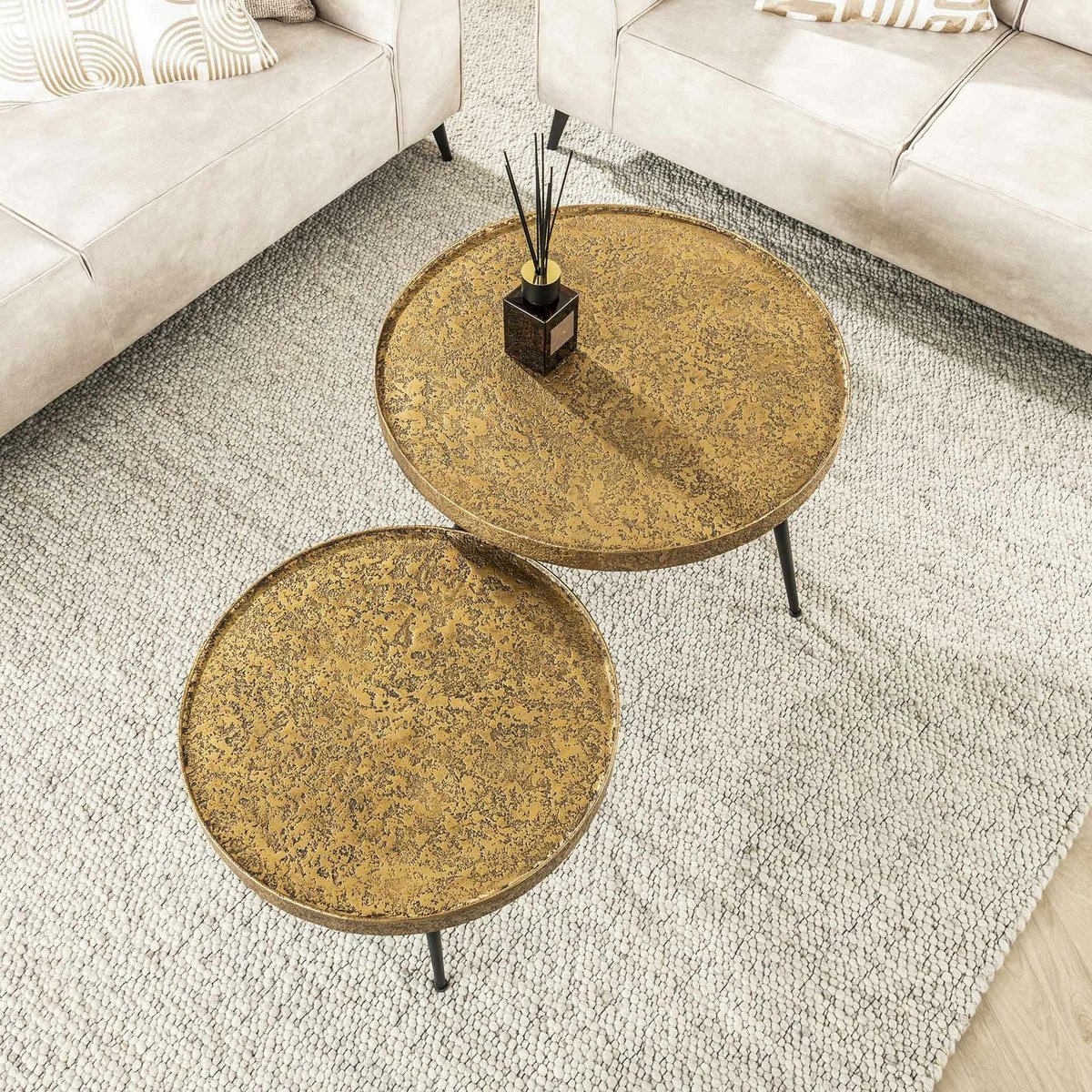 Table gigogne industrielle effet métal doré (lot de 2) doré, PIER IMPORT