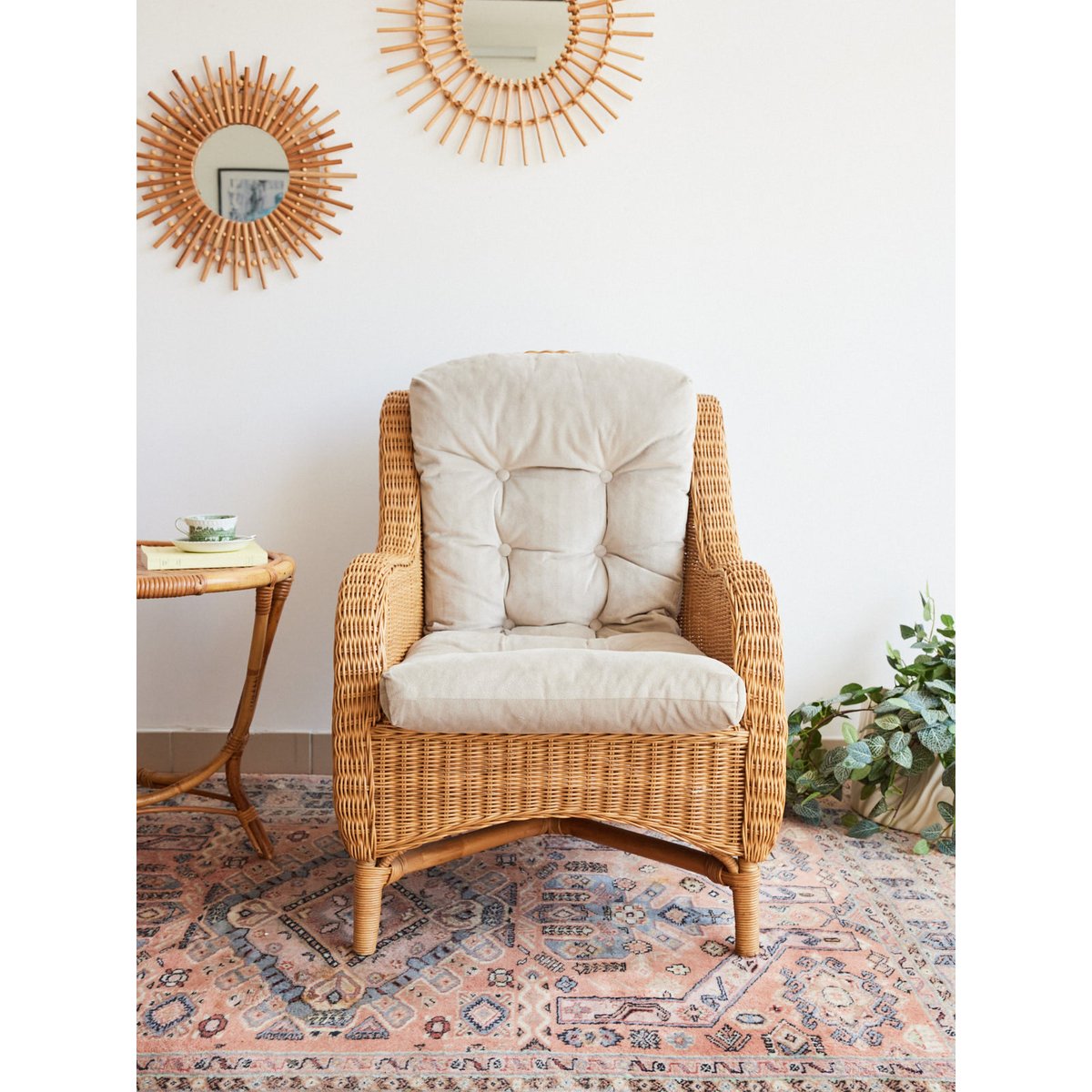 Fauteuil en osier vintage Ernest N°1044 - Bon état bois clair, DEBONGOUT