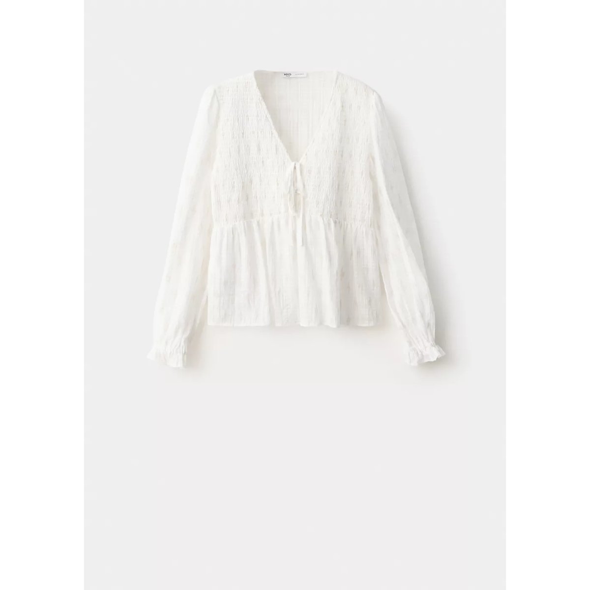 Chemise 100 % coton froncé blanc cassé, MANGO TEEN