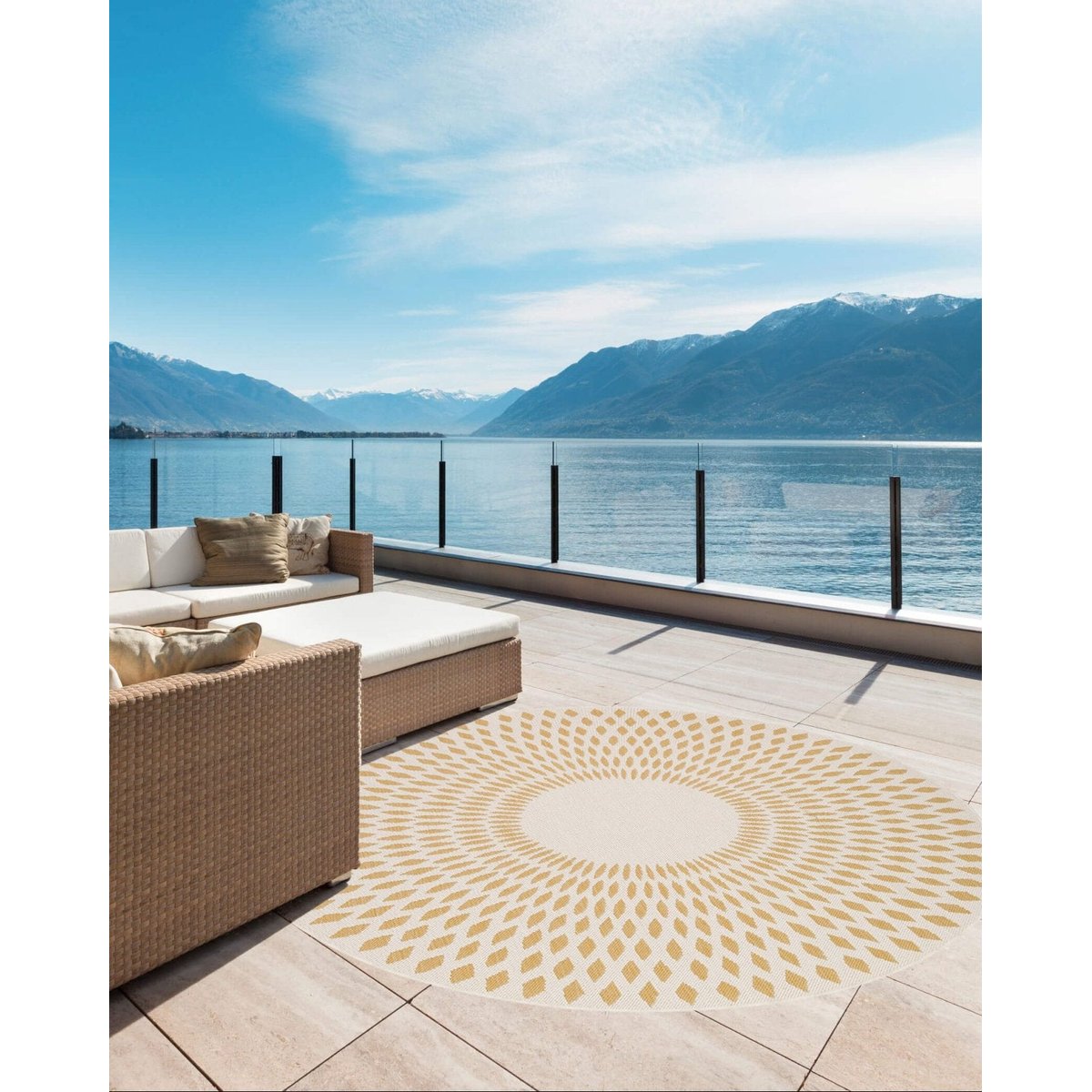 Tapis rond intérieur extérieur ILLUSION jaune naturel, AFK LIVING