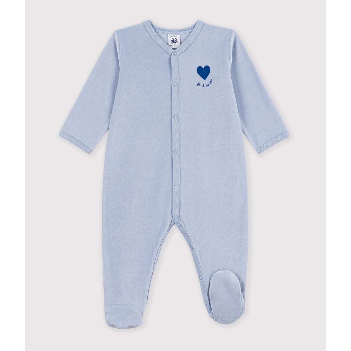 Pyjama avec pieds en velours bleu grisé, PETIT BATEAU