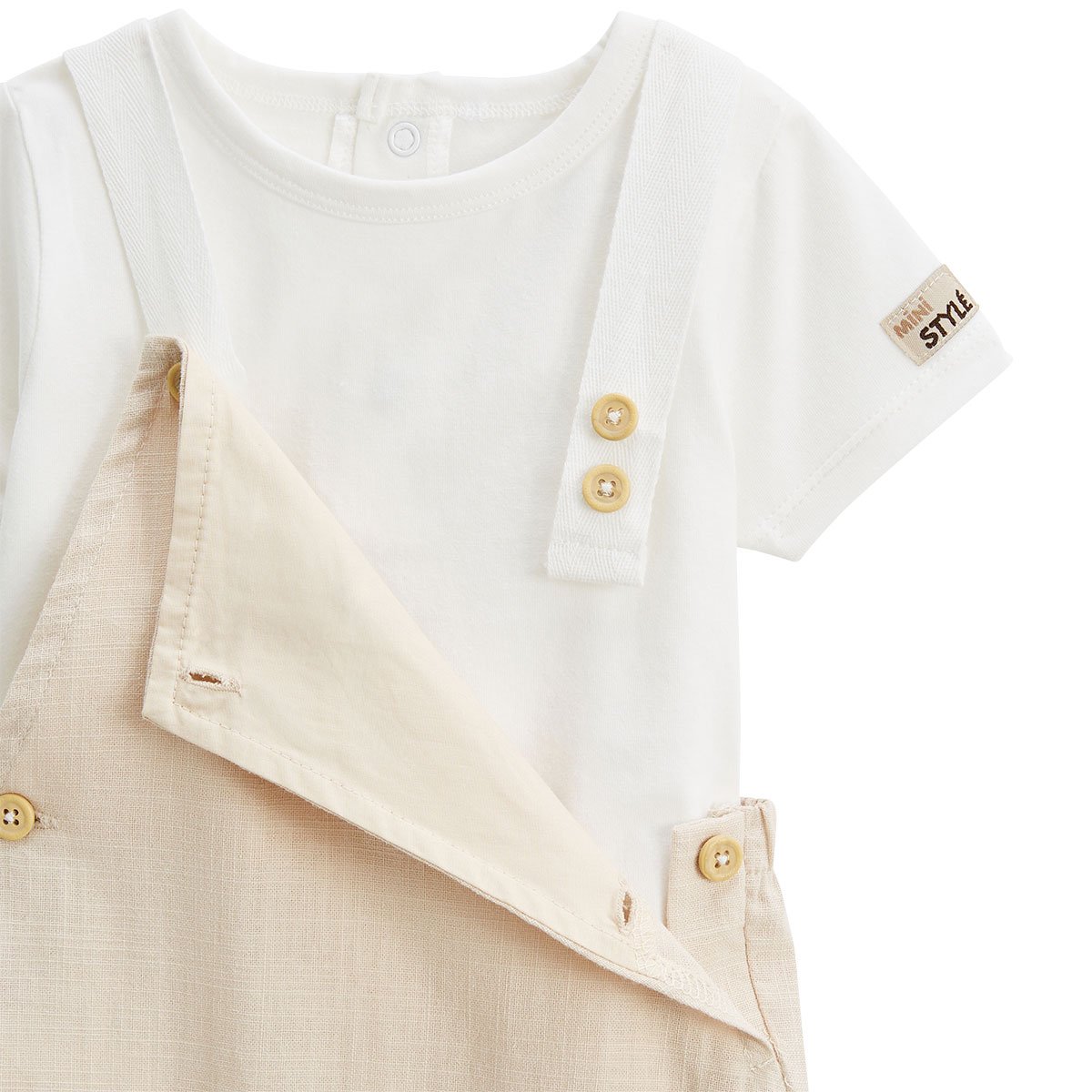 Ensemble salopette bébé et t-shirt Auguste sable, PETIT BEGUIN