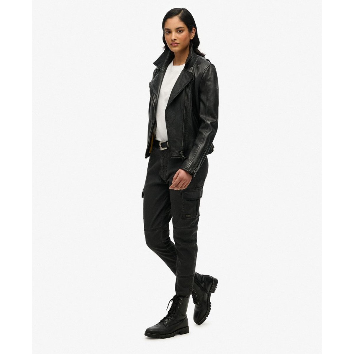 Pantalon cargo skinny noir délavé, SUPERDRY