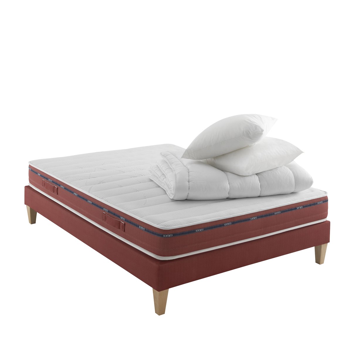 Ensemble matelas 100% latex, sommier, pieds, couette et oreiller Crépuscule 500 blanc, SOMEO