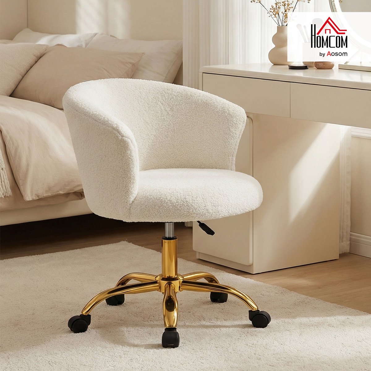 Chaise de bureau Polyester Or blanc et or, HOMCOM