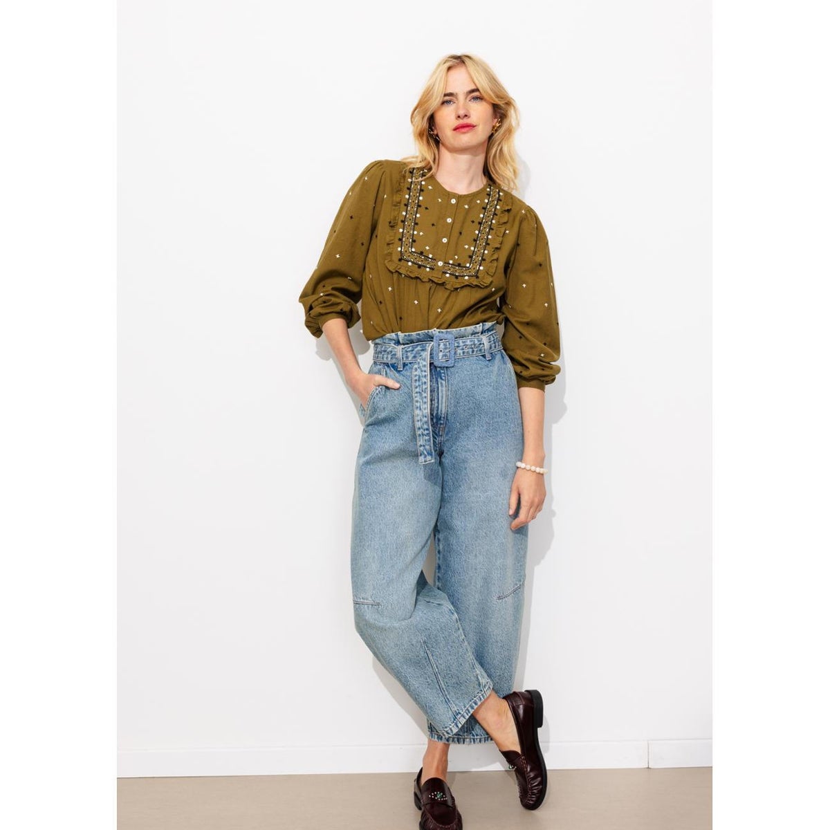 Blouse brodée à plastron mousse, PROMOD