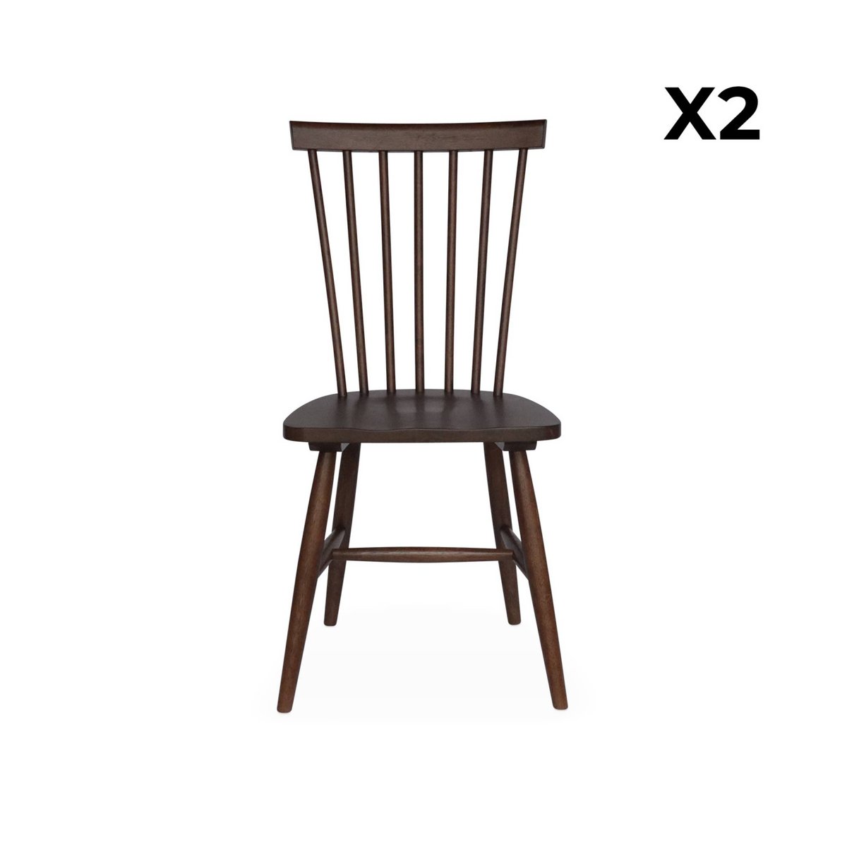 Chaise à barreaux bois d'hévéa (lot de 2) ROMIE bois foncé, SWEEEK