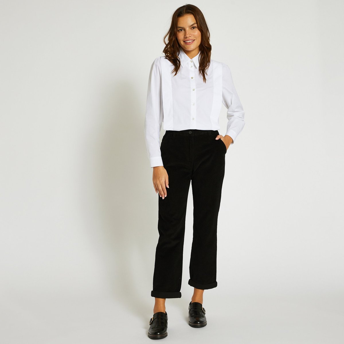 Pantalon en velours droit en coton BIO GOTS noir, MONOPRIX