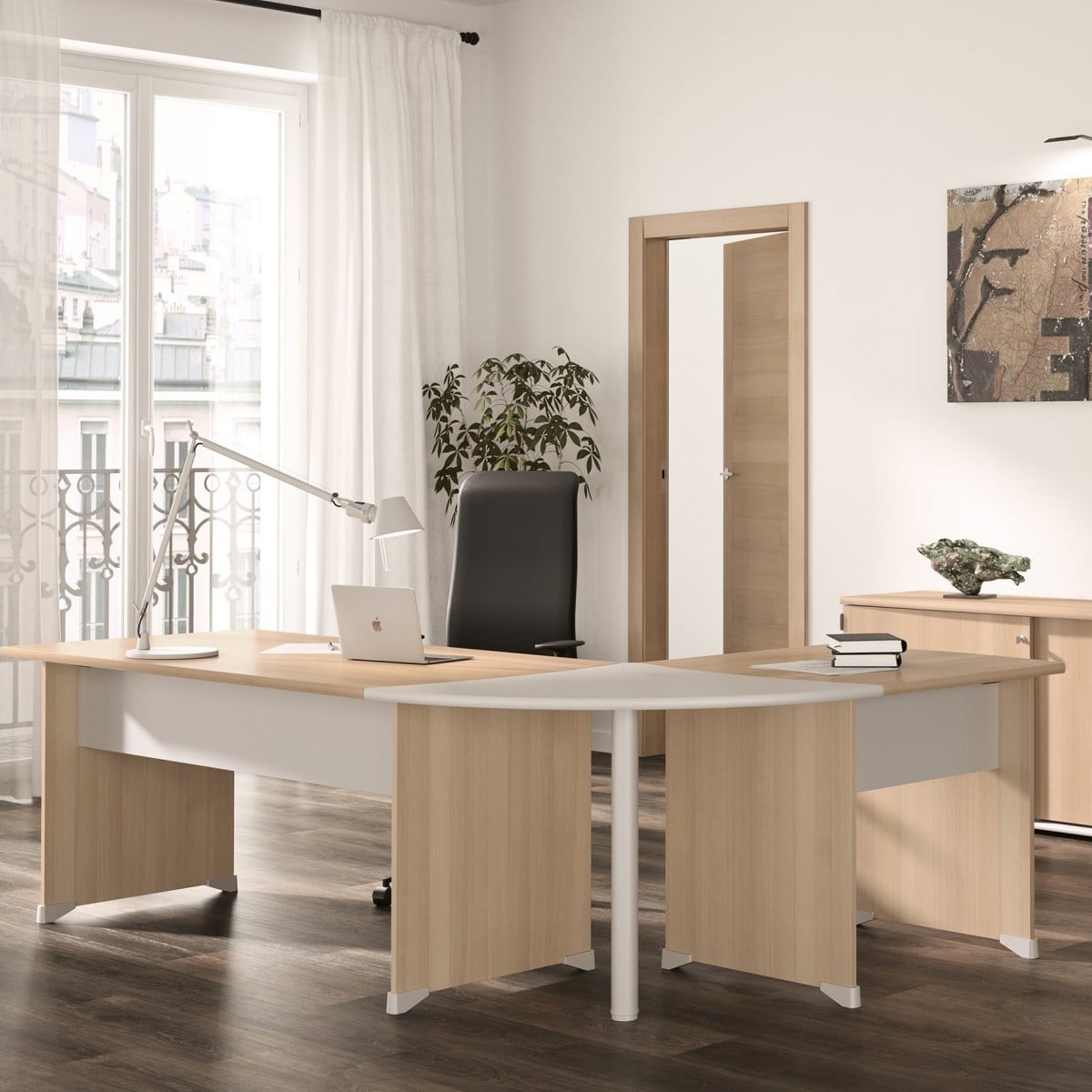 Table de bureau avec patins L120 cm - Fabrication Française bois clair, CALICOSY