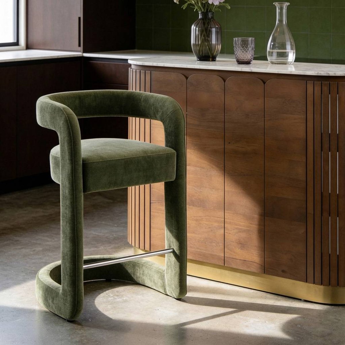 Lot de 2 tabourets de bar en tissu JORAH vert, MADE IN MEUBLES 