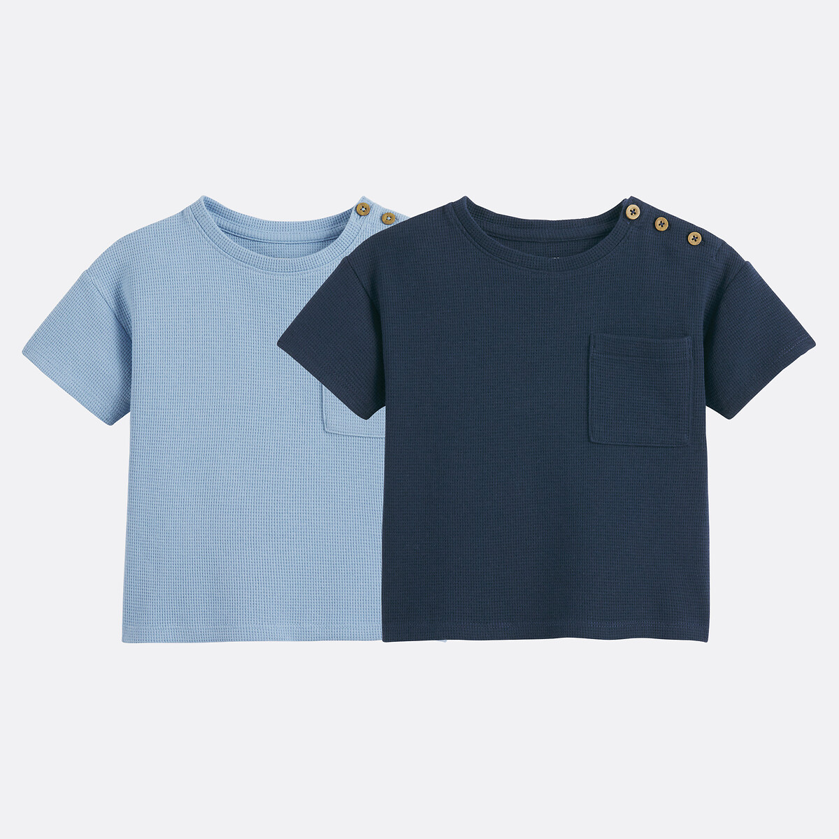 Lot de 2 T-shirts en maille nid d'abeille bleu + bleu marine, LA REDOUTE COLLECTIONS