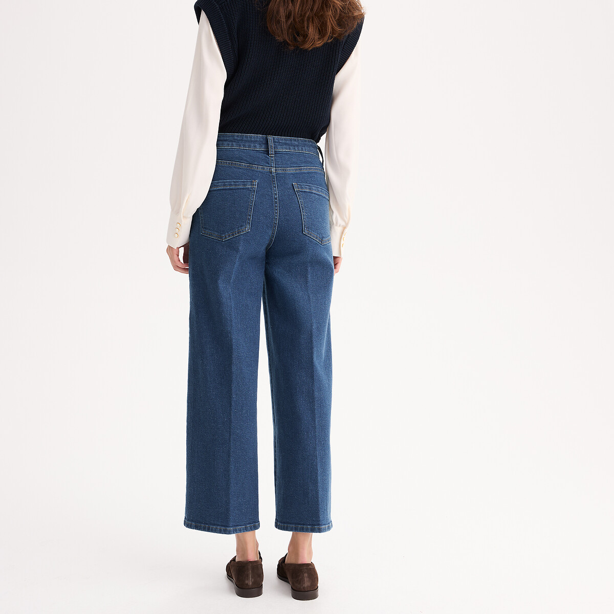 Jeans a gamba larga in cotone elasticizzato blu stone, ANNE WEYBURN