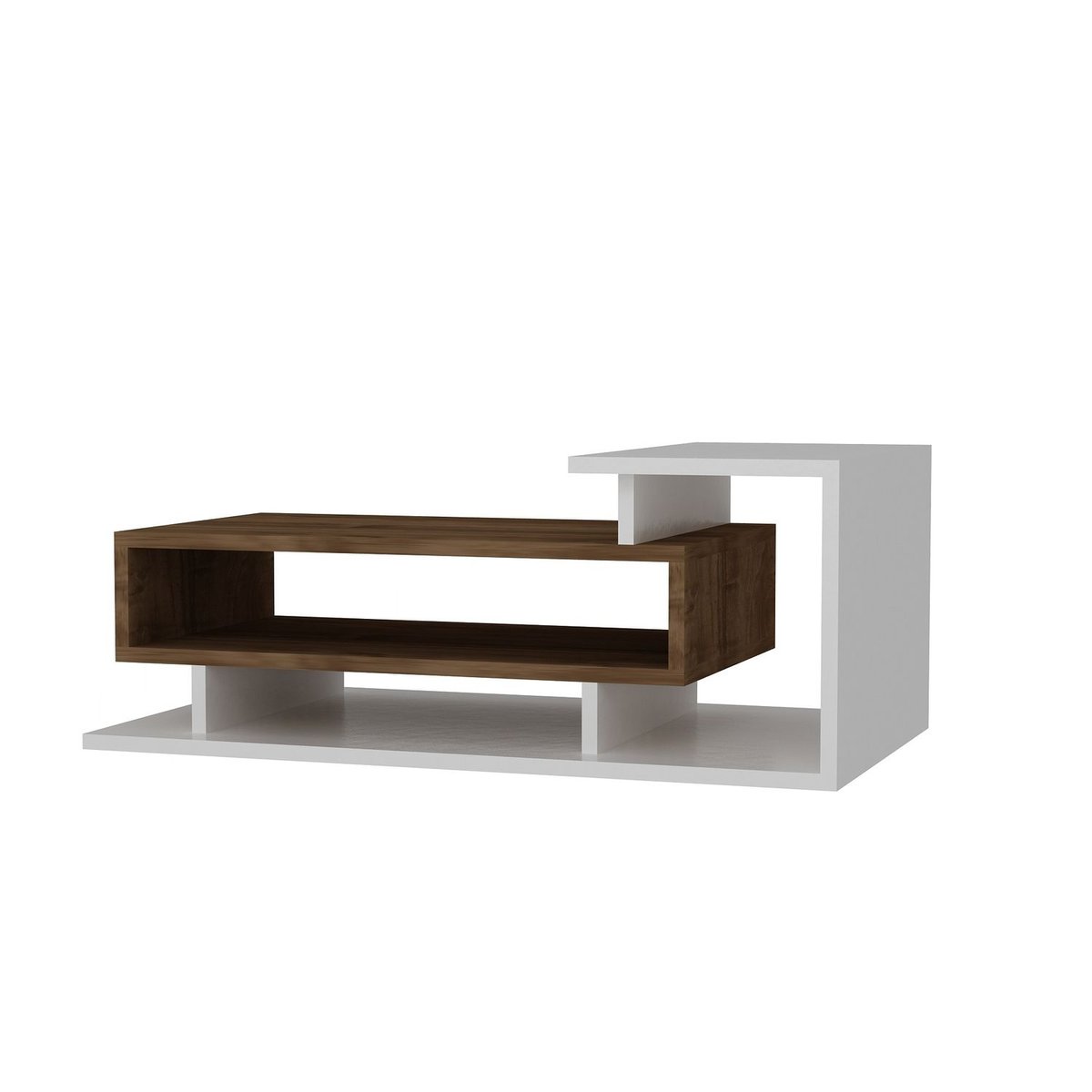 Table basse 1 niche de rangement et 1 étagère design scandinave SPRING blanc, TOILINUX