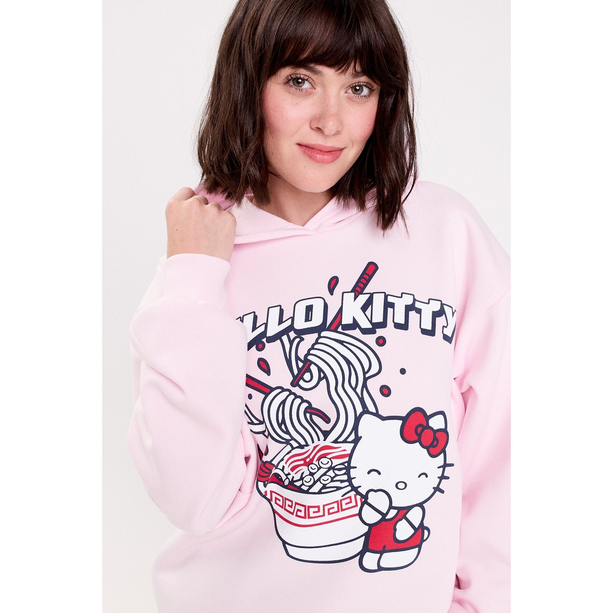 Sweat oversize à capuche manches longues rose clair, CACHE CACHE