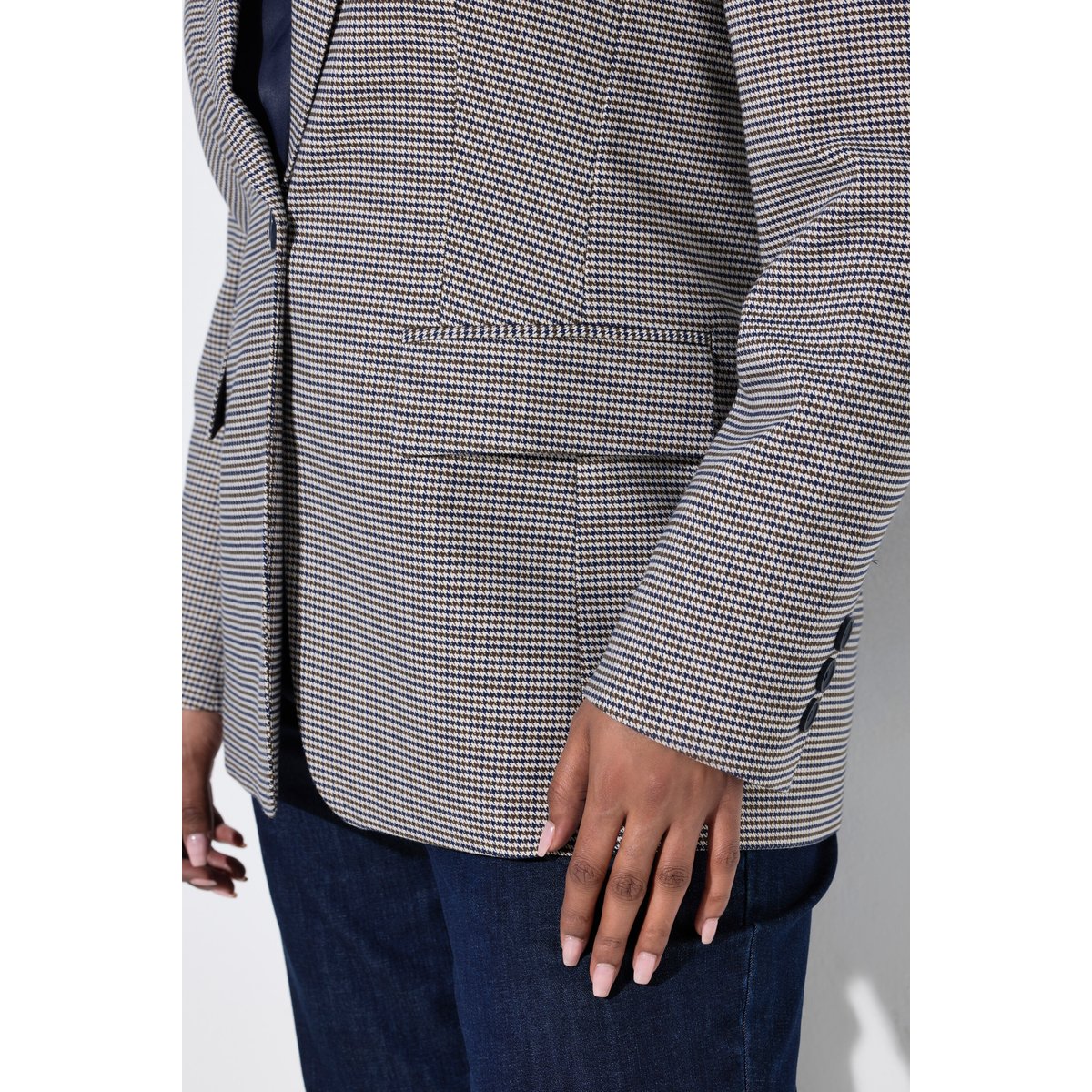 Blazer à carreaux, col à revers marine foncé, ULLA POPKEN