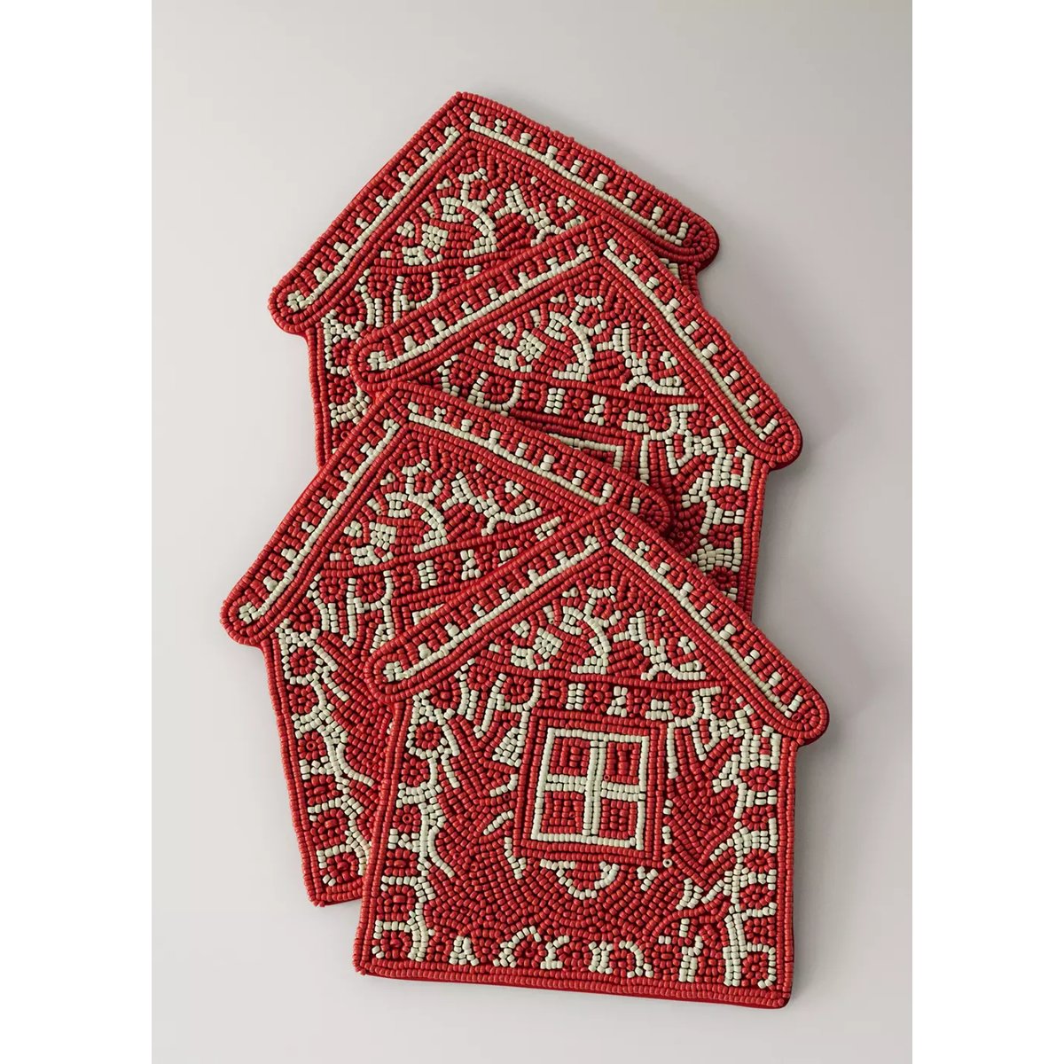 Lot de 4 sous-verres en forme de maison avec perles rouge, MANGO HOME