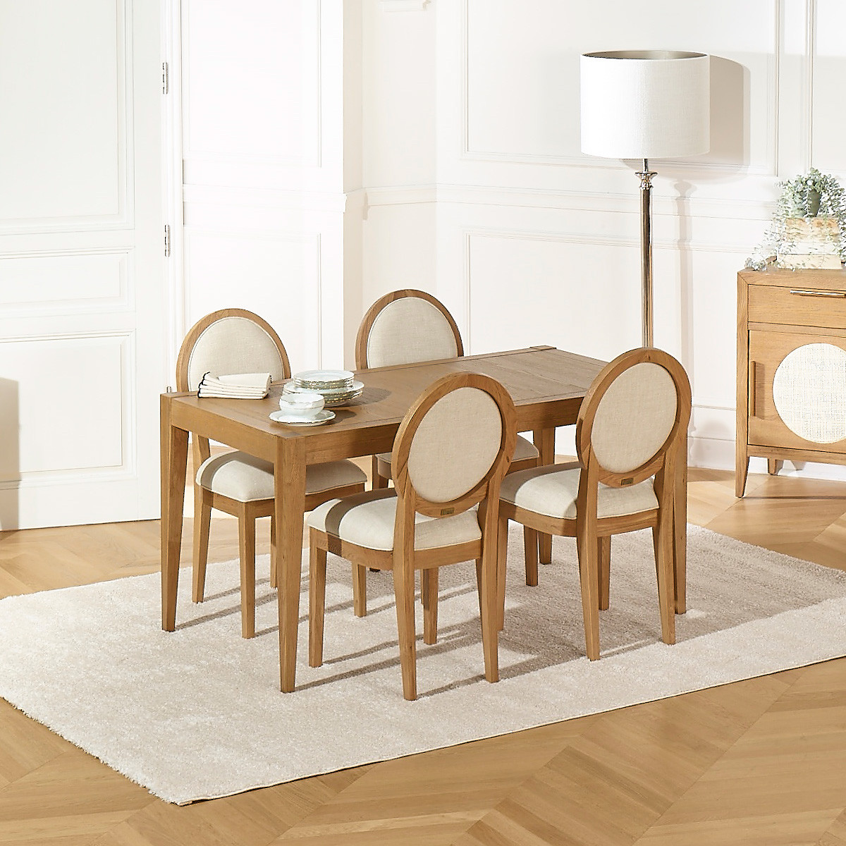 Table à manger 6 couverts en chêne, 150 x 78 cm MONTANA beige, ROBIN DES BOIS