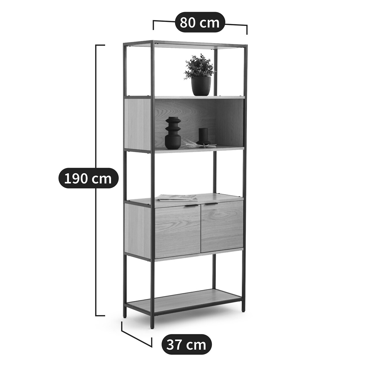 Bibliothèque modulable, 1 niche, 2 portes, en plaqué chêne, VOLGA naturel, LA REDOUTE INTERIEURS