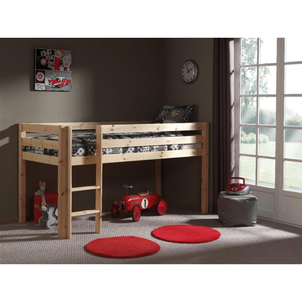 PINO Lit Compact Pin Massif Naturel couleur unique, VIPACK