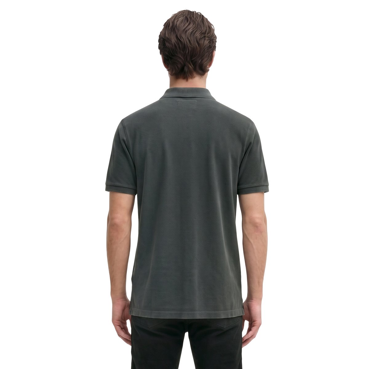 Polo piqué régulier en coton bio gris foncé, MARC O'POLO