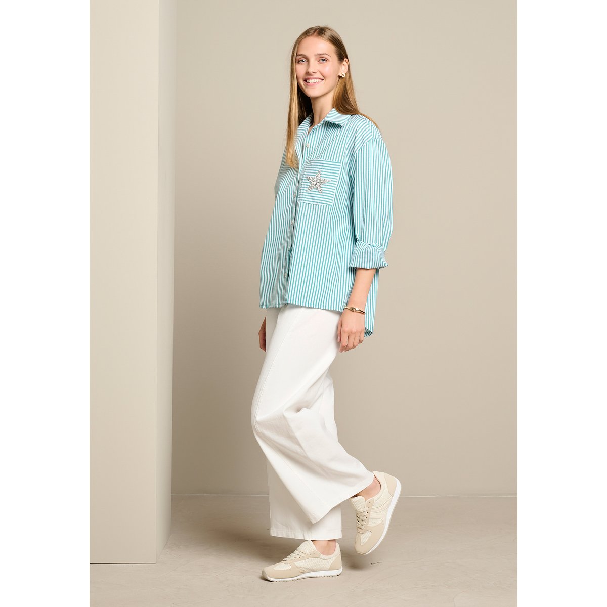 Chemise rayée détail étoile vert pomme, LOLALIZA