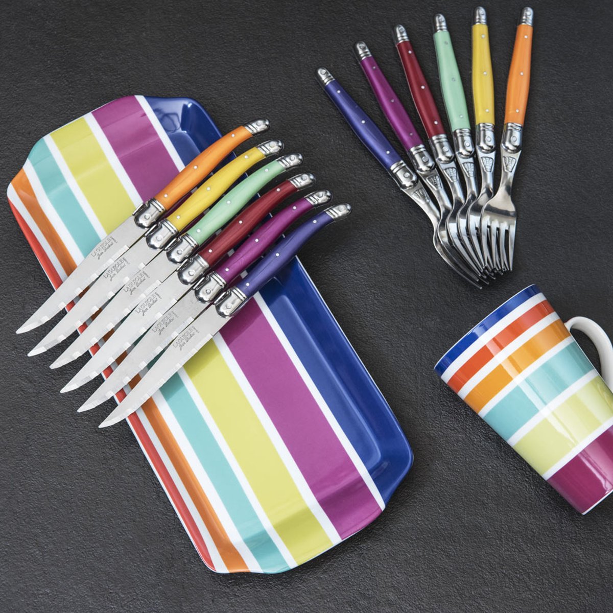 Coffret 6 fourchettes laguiole irise assorties multicolore, JEAN DUBOST