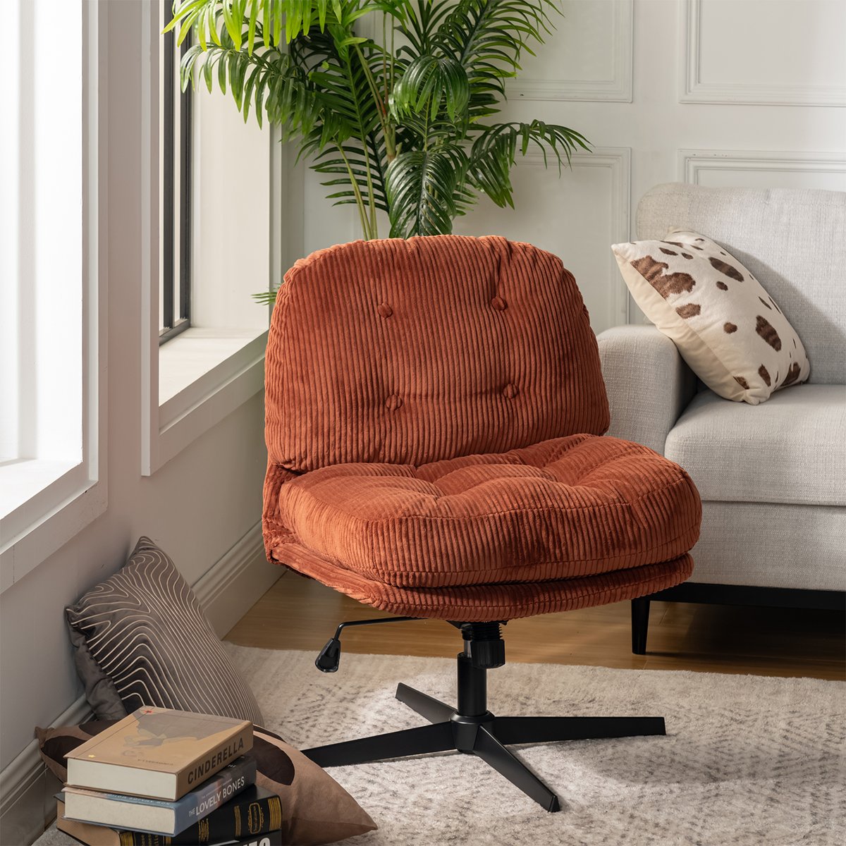 Chaise de bureau rotatif réglable en hauteur en velours côtelé, ALINTONEXOFFICE rouge, MEUBLES COSY