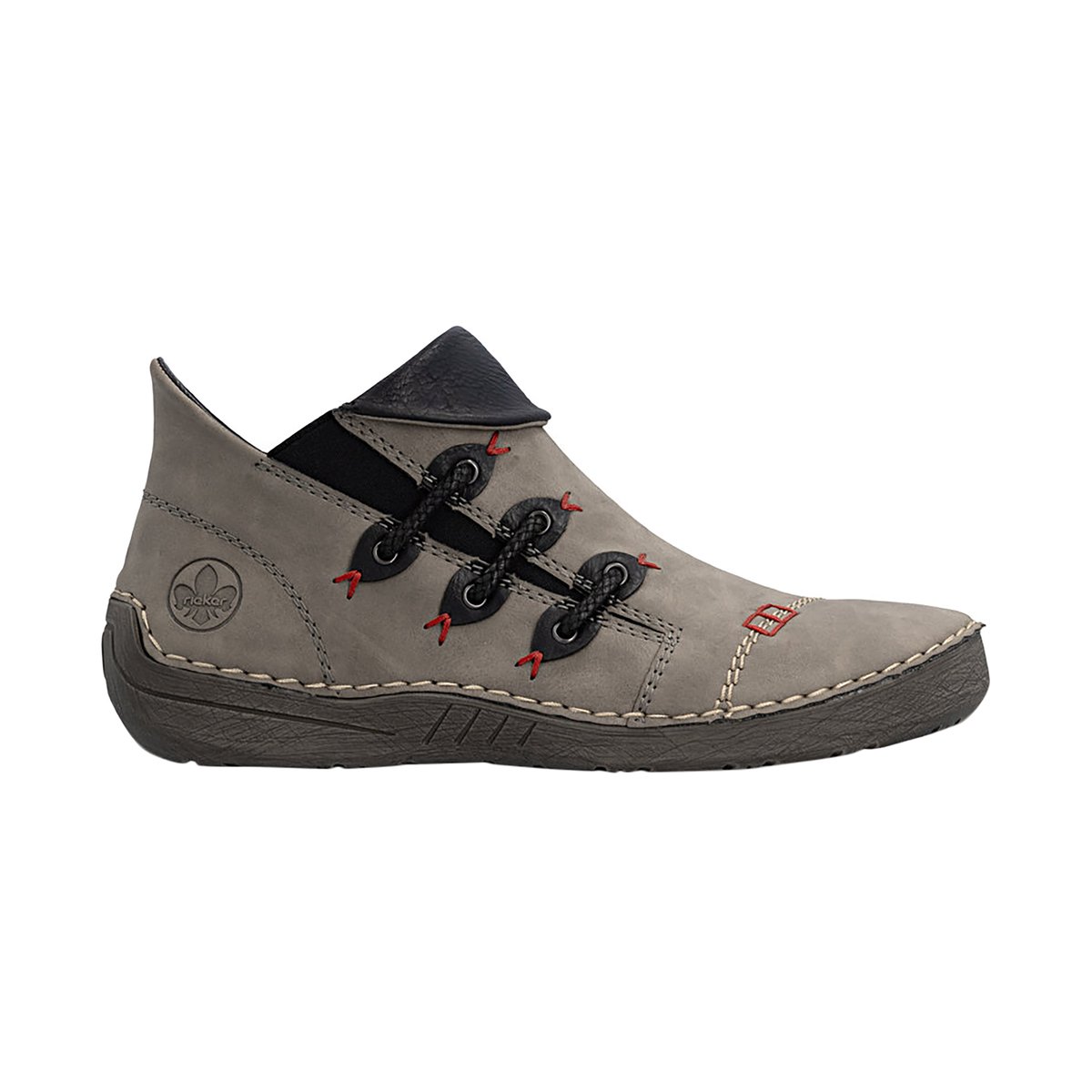 Boots bleu marine à talon plat avec une fermeture zippée et soufflet élastiqué gris, RIEKER