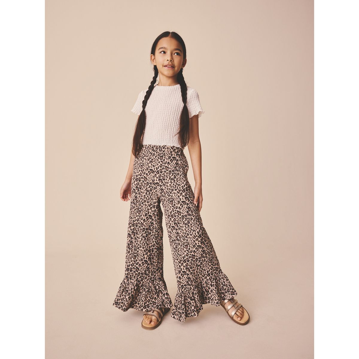 Pantalon texturé avec volants sur l’ourlet imprimé animal, NEXT