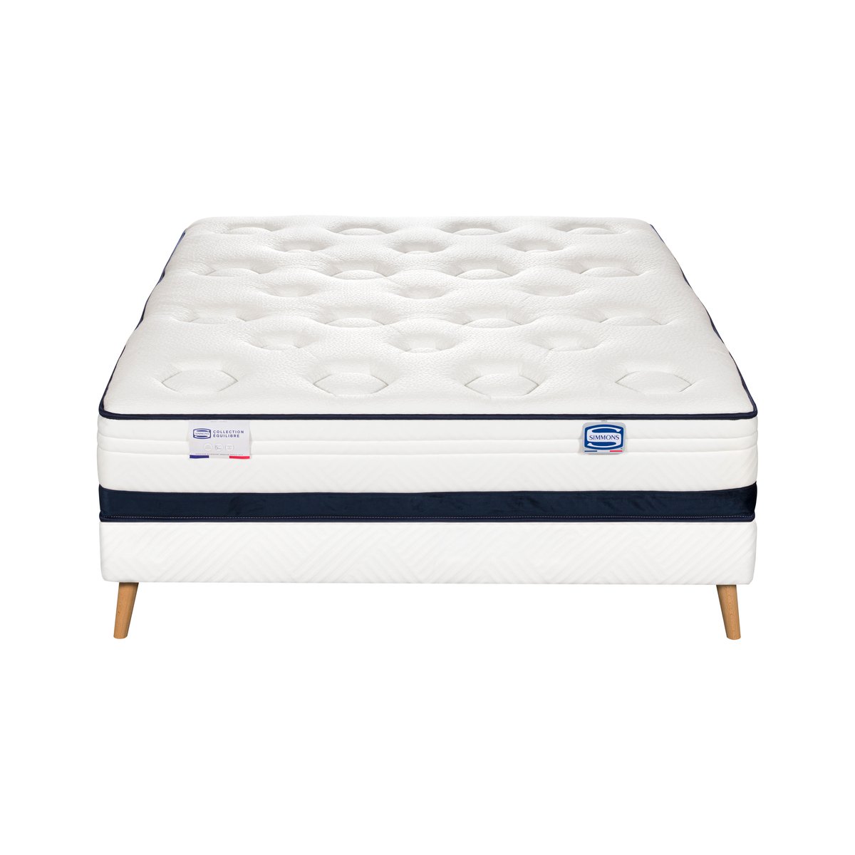 Ensemble L'INEDIT, matelas Hybride 180x200, ferme, H27 + 2 sommiers blanc, SIMMONS