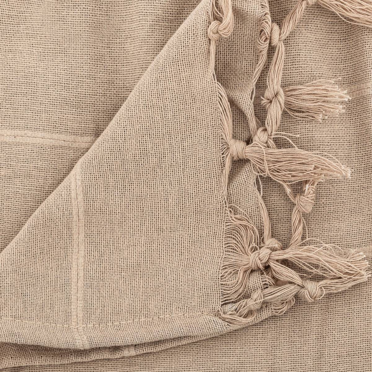 Jeté de lit en coton à franges ANJALI beige, ATMOSPHERA