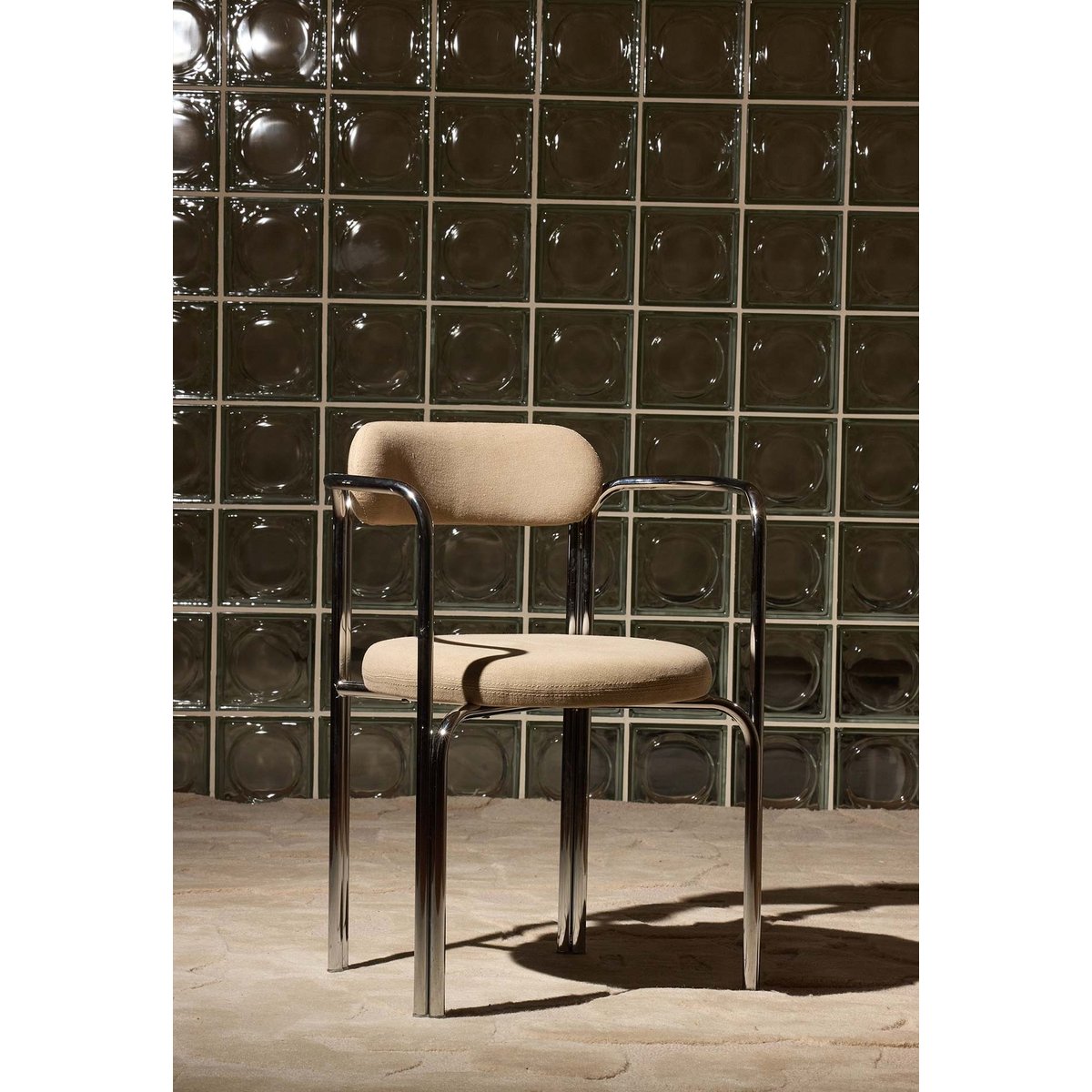 Fauteuil de table en acier chromé et lin, Hortense naturel, GABRIELLE PARIS