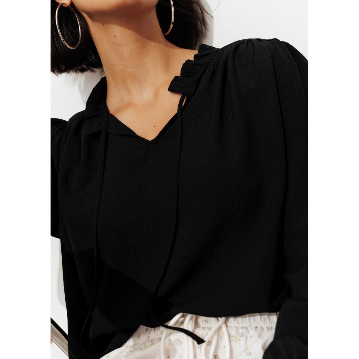 Blouse col frou-frou noir, PROMOD