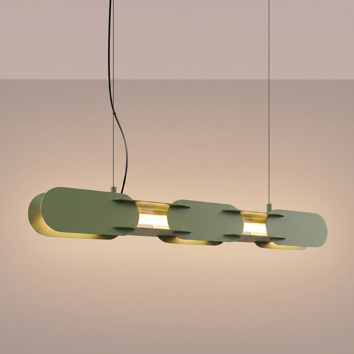 Suspension Acier Vert Olive LED 1 Chain vert olive, EDEN