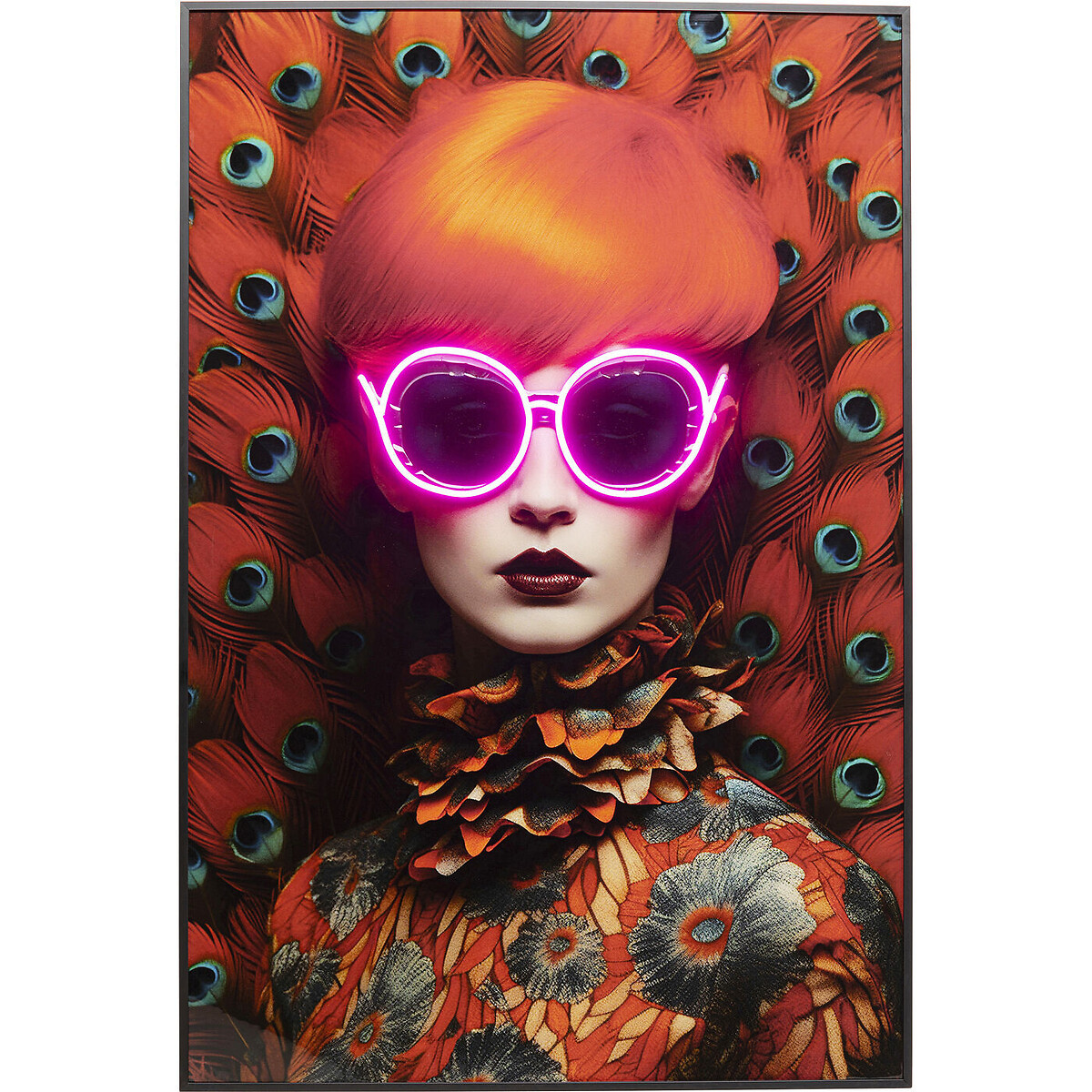Tableau encadré LED Fancy rouge Lady 75x55cm multicolore, KARE DESIGN