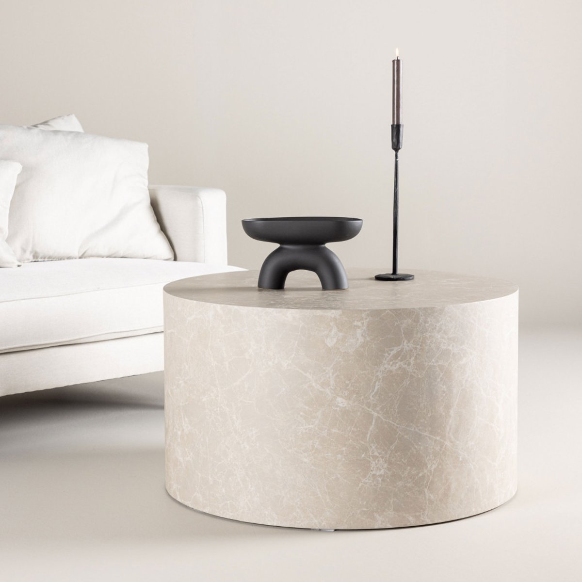 Table basse ronde effet marbre 80cm- YORK grège, VENTURE HOME