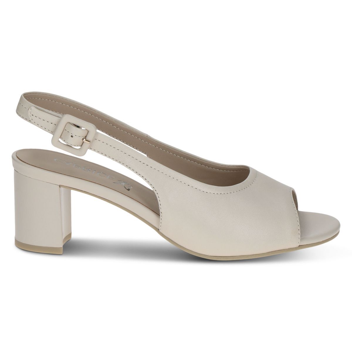 Sandale à talon en cuir blanc mat, CAPRICE