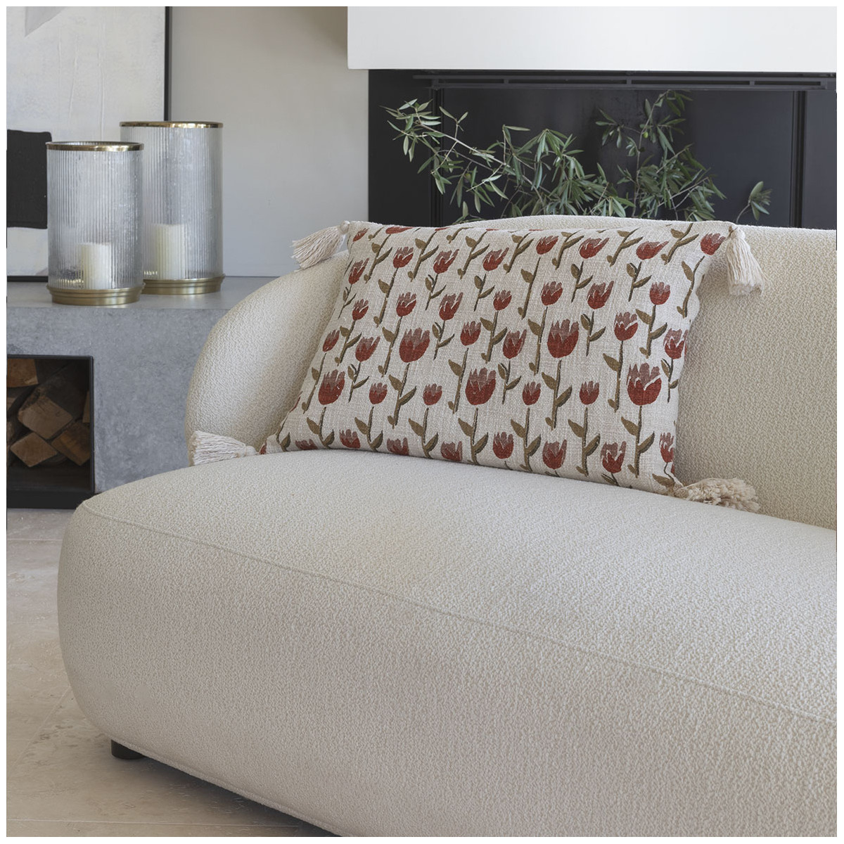 Canapé tissu bouclette 170x80x72 crème, BLANC D’IVOIRE