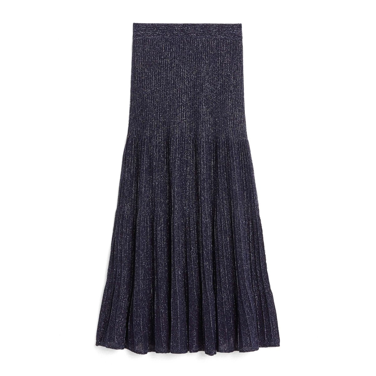 Jupe plissée longue en maille fil textile bleu marine, RODIER