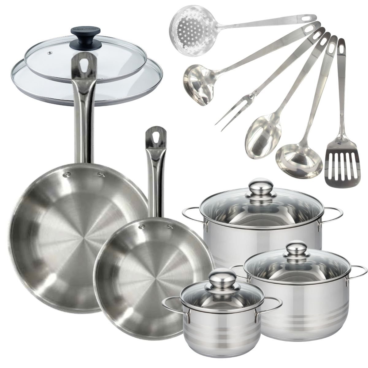 Batterie 2 poêles 24/28cm + 3 faitouts 16/20/24cm ETERNA inox, FACKELMANN