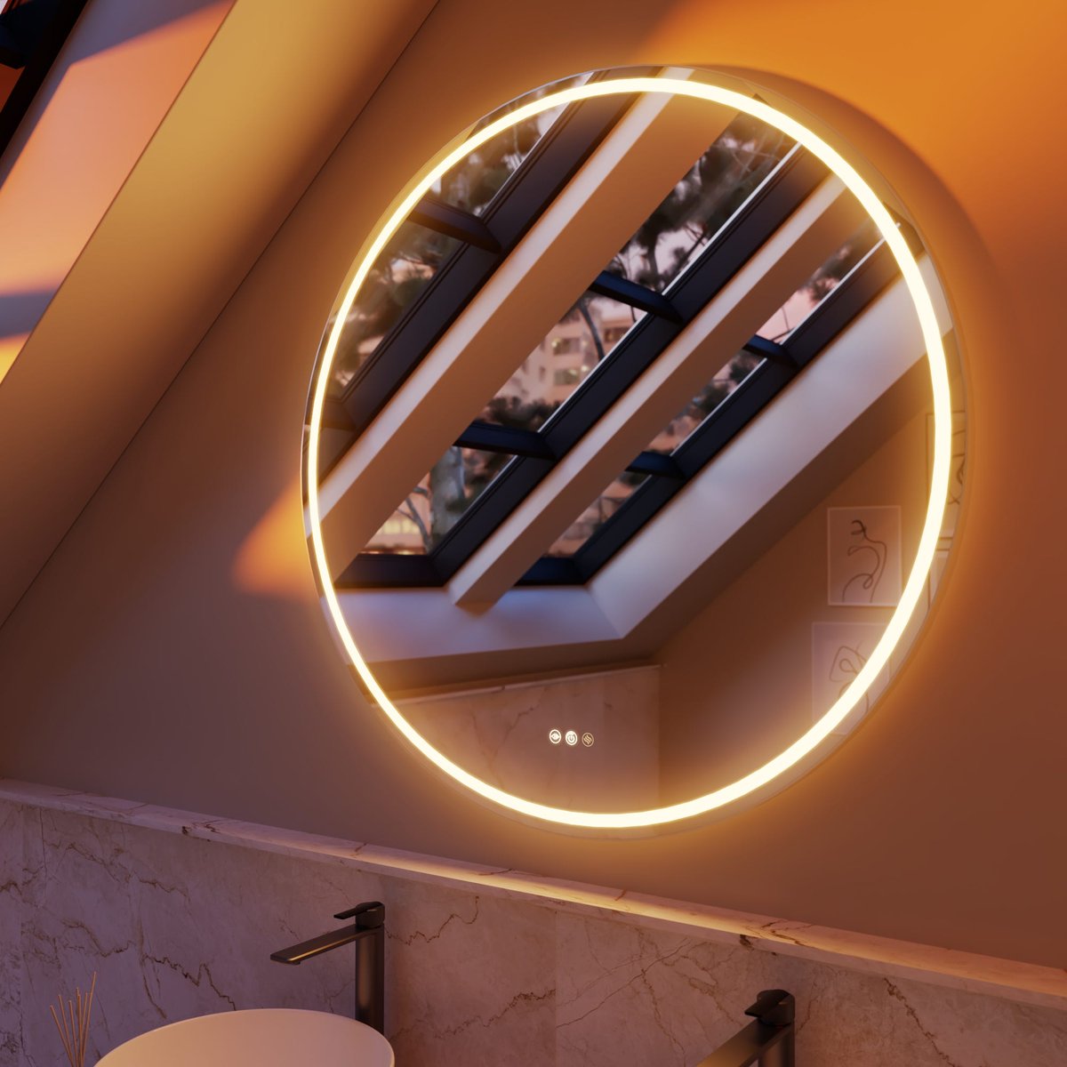 Miroir de salle de bain lumineux, REMIX chrome, SENSEA