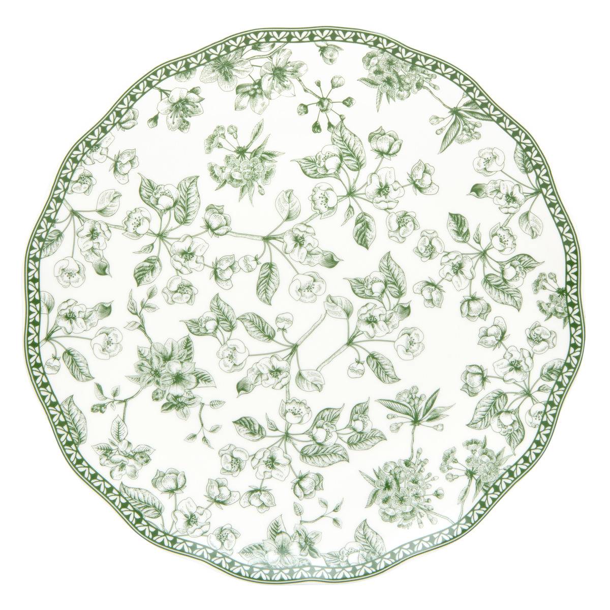 Lot de 6 assiettes dessert rondes en porcelaine LISIERE vert, ATMOSPHERA