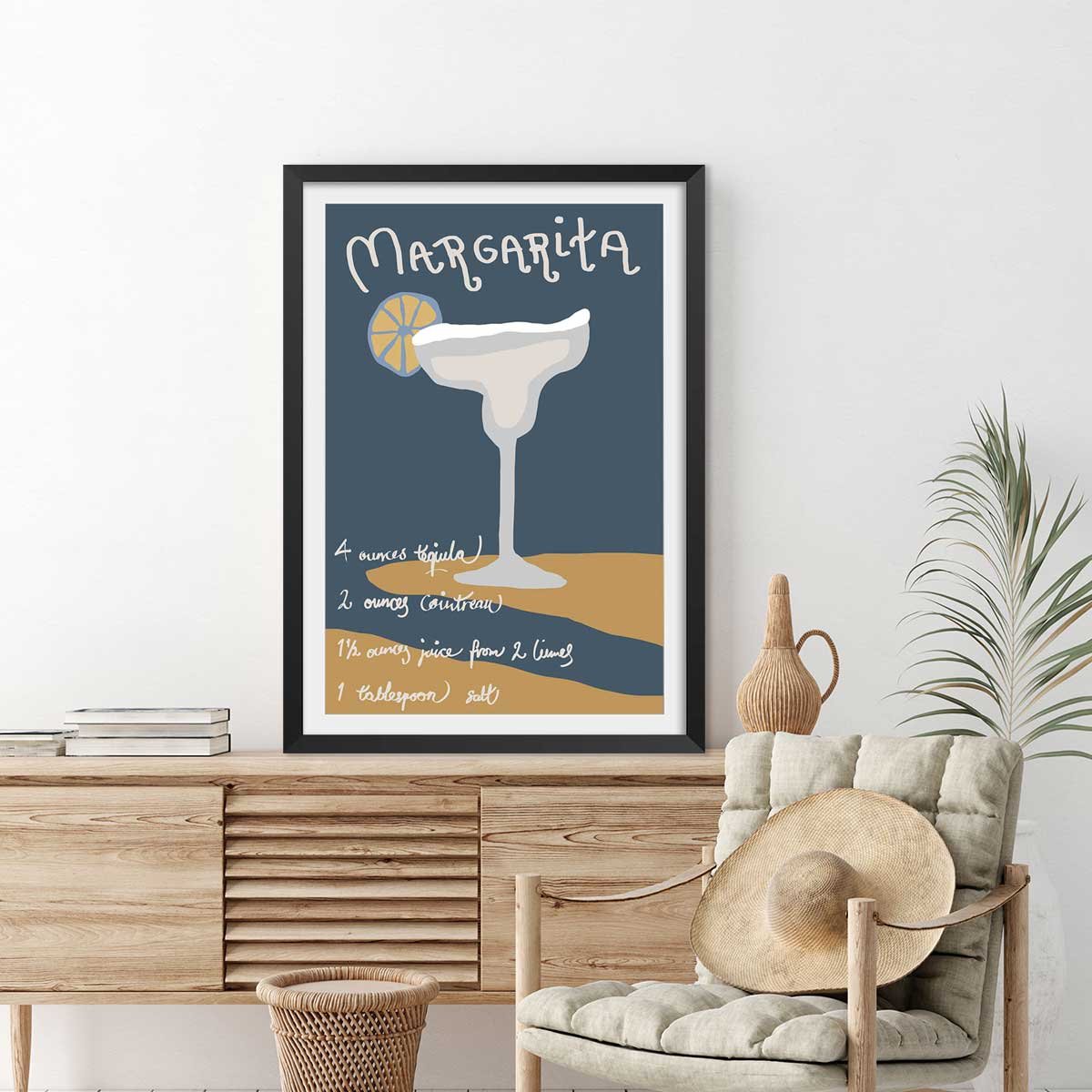 Affiche pause margarita affiche + cadre en bois - noir, HEXOA