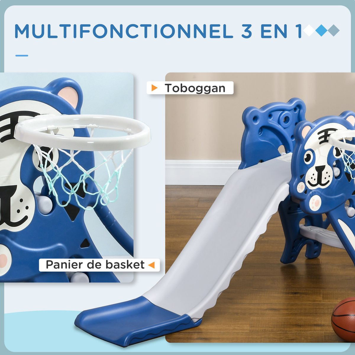 Toboggan pour enfants PE Bleu bleu, AIYAPLAY
