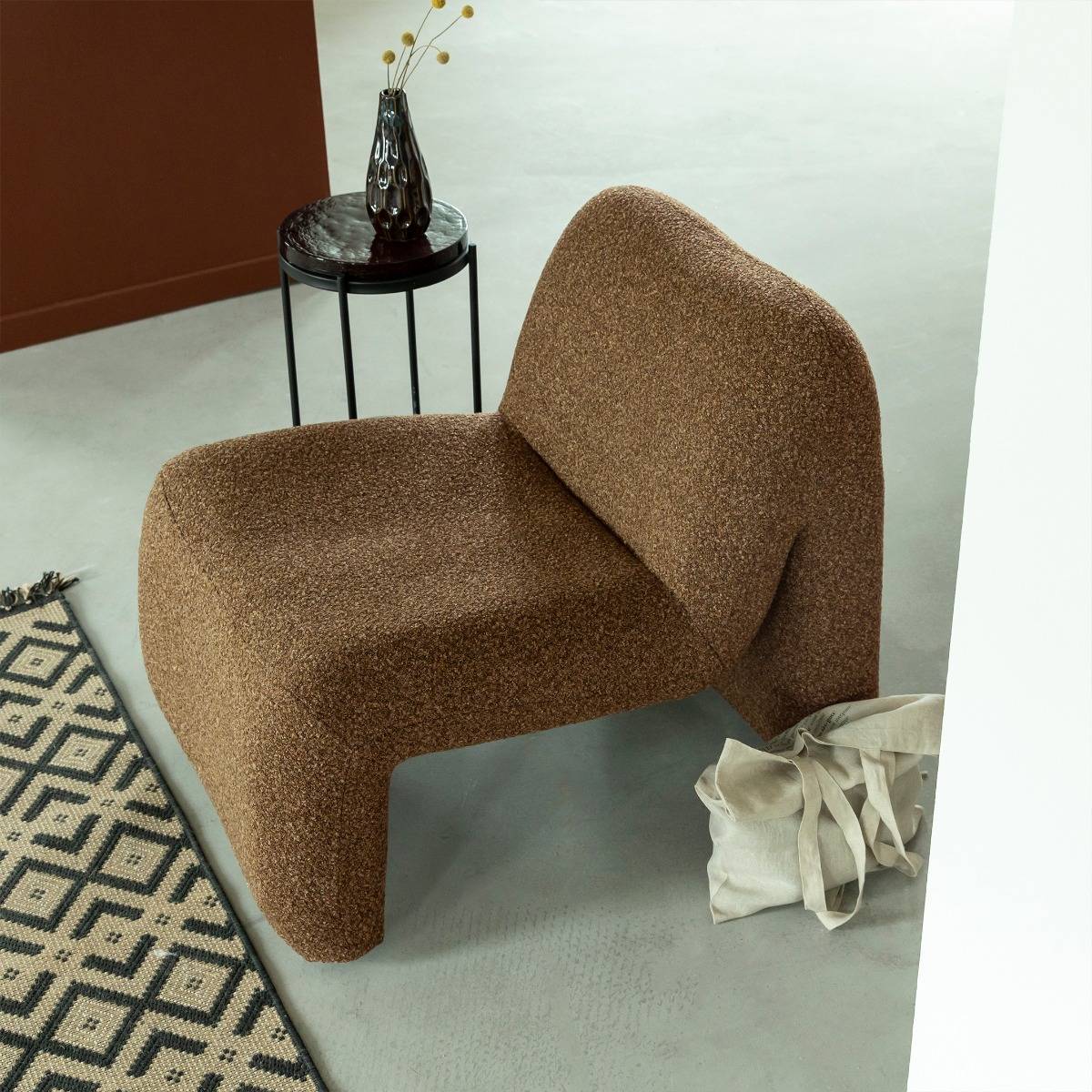 Fauteuil en tissu bouclette LUDOVIC marron, MADE IN MEUBLES 